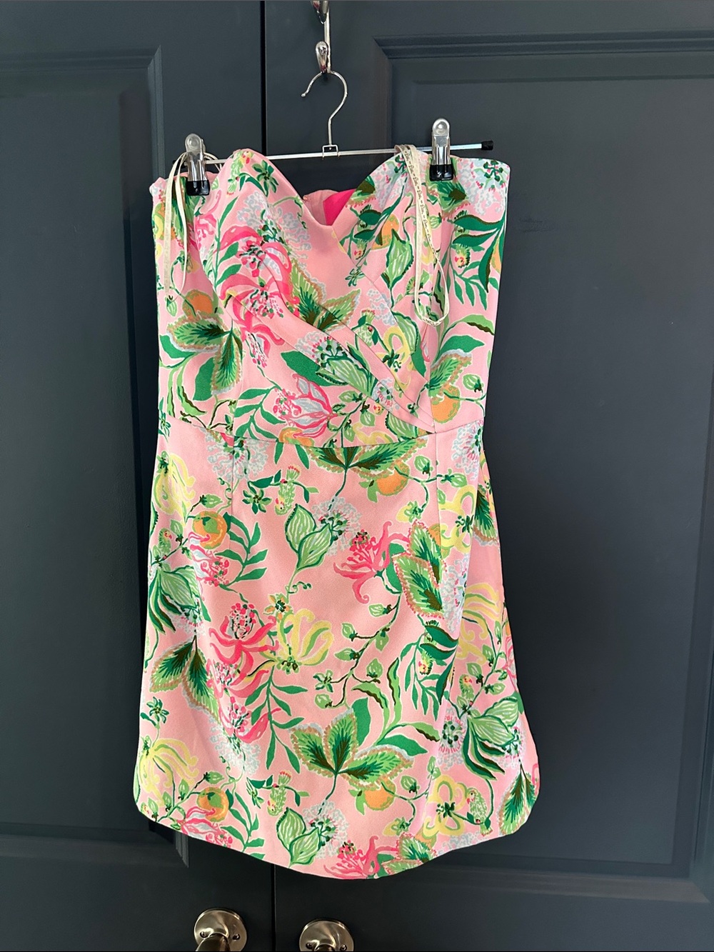 Lilly Pulitzer Pink Floral Strapless Dress with Gold Label